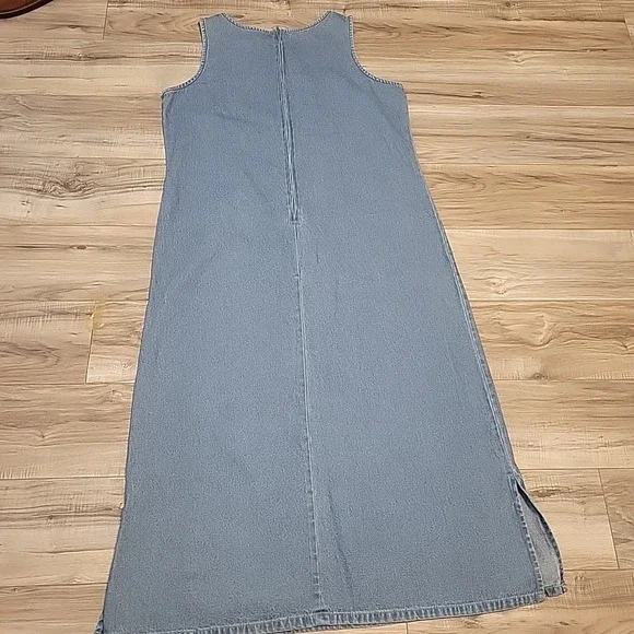 Vintage Blue J Dress Womens Size L  Blue Jean‎ Denim Embroidered Maxi Sleeveless - Picture 4 of 10